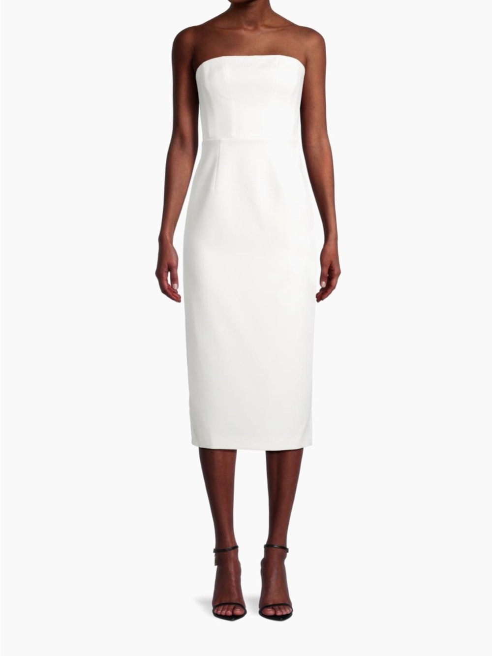 Milly Strapless White Midi Sheath Dress